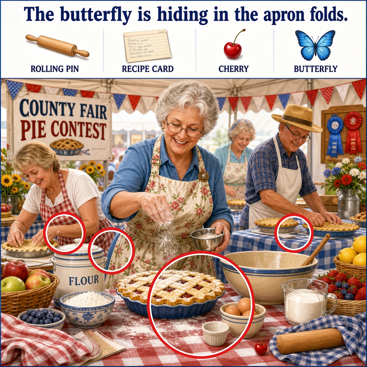Answer: Four Hidden Objects at the County Fair Pie Tent answer image