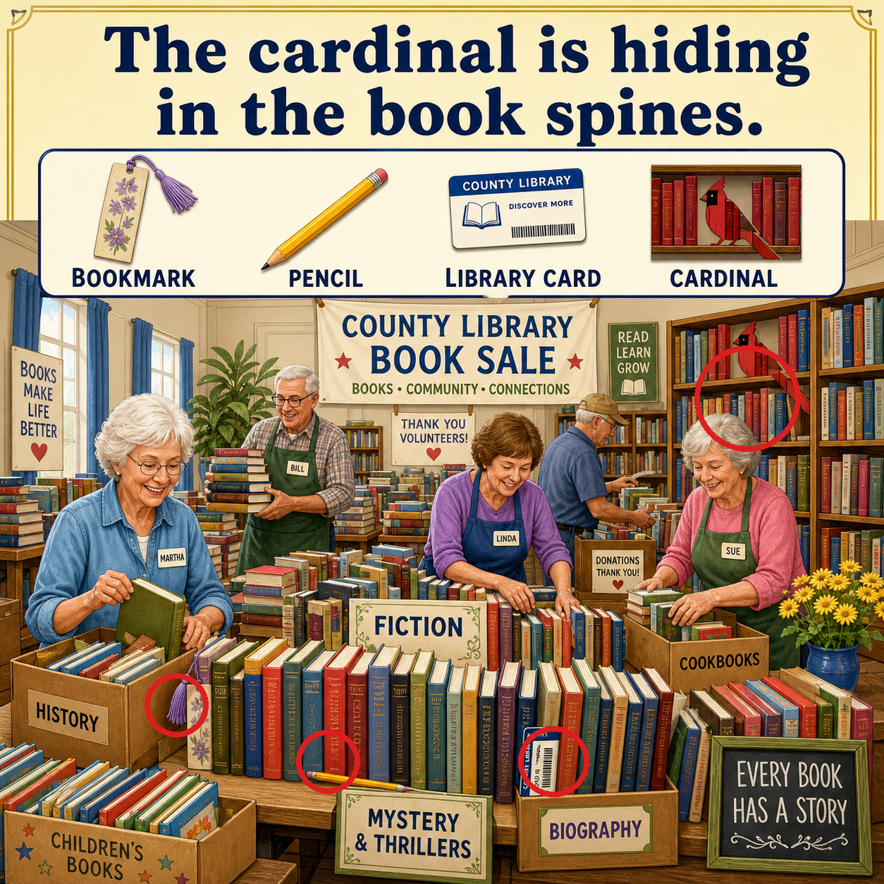 Answer: The Cardinal in the Library Books Puzzle answer image
