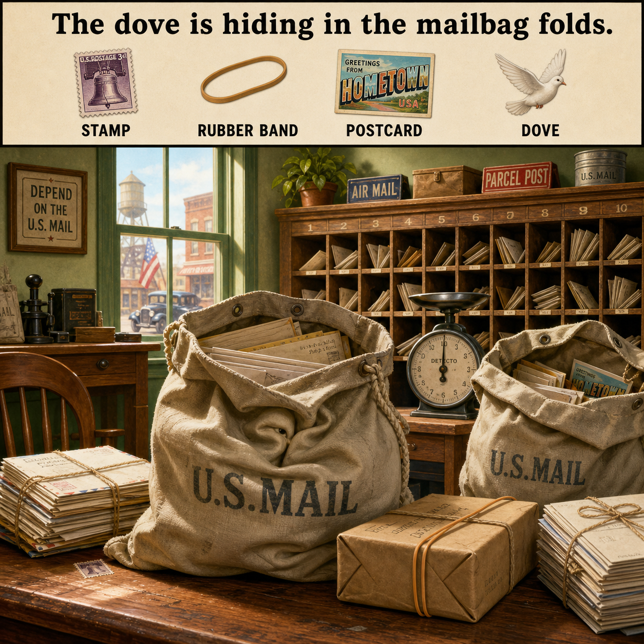 Answer: Four Hidden Objects in the Post Office