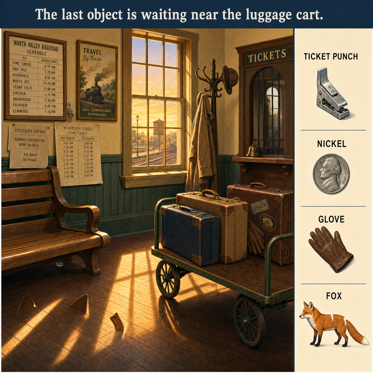 Answer: Four Hidden Objects in the Old Train Station