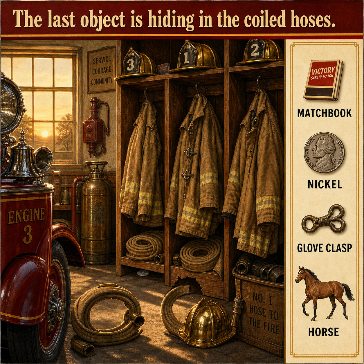 Answer: Four Hidden Objects in the Old Firehouse
