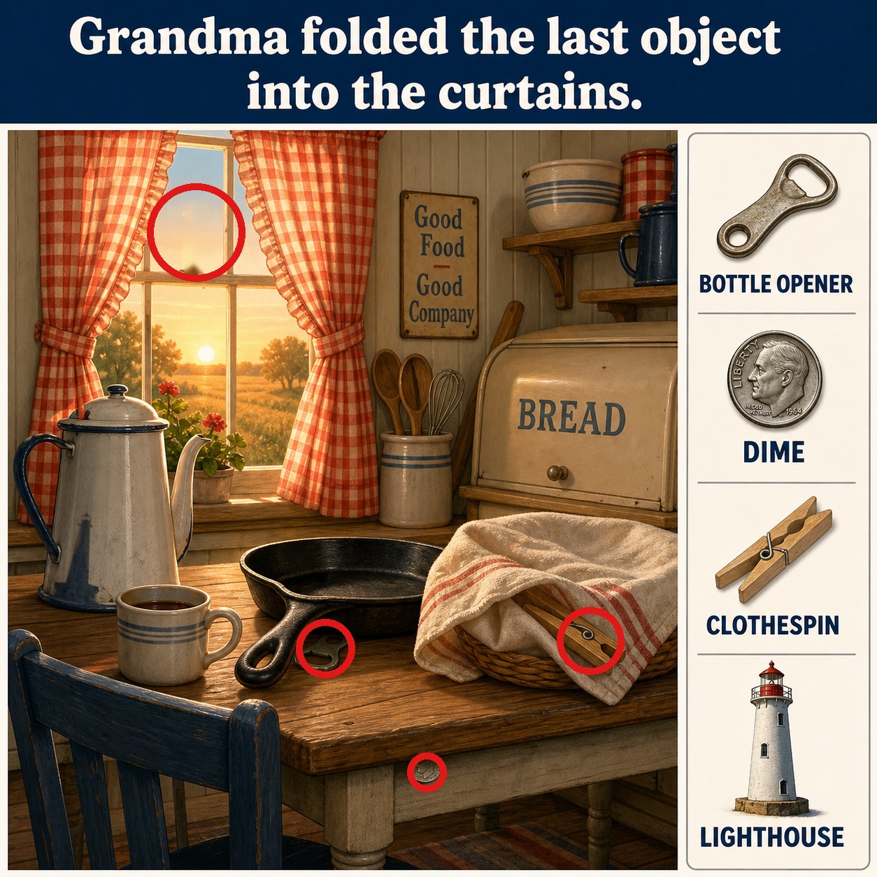 Answer: Four Hidden Objects in Grandma's Farm Kitchen answer image
