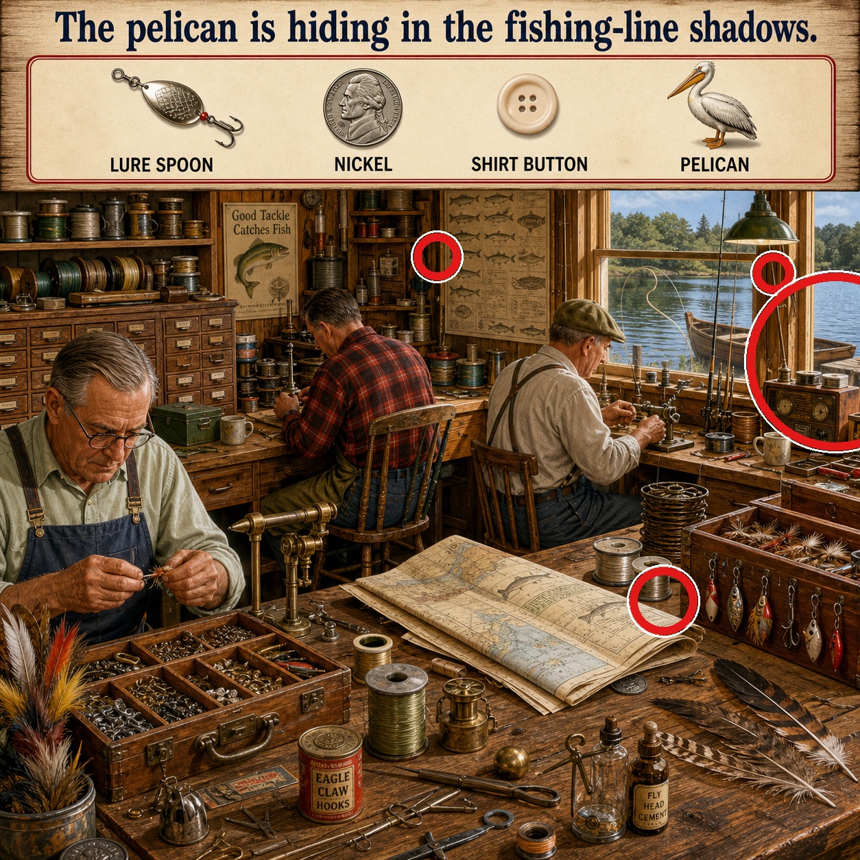 Answer: Four Hidden Objects at the Lakeside Bait Workshop answer image