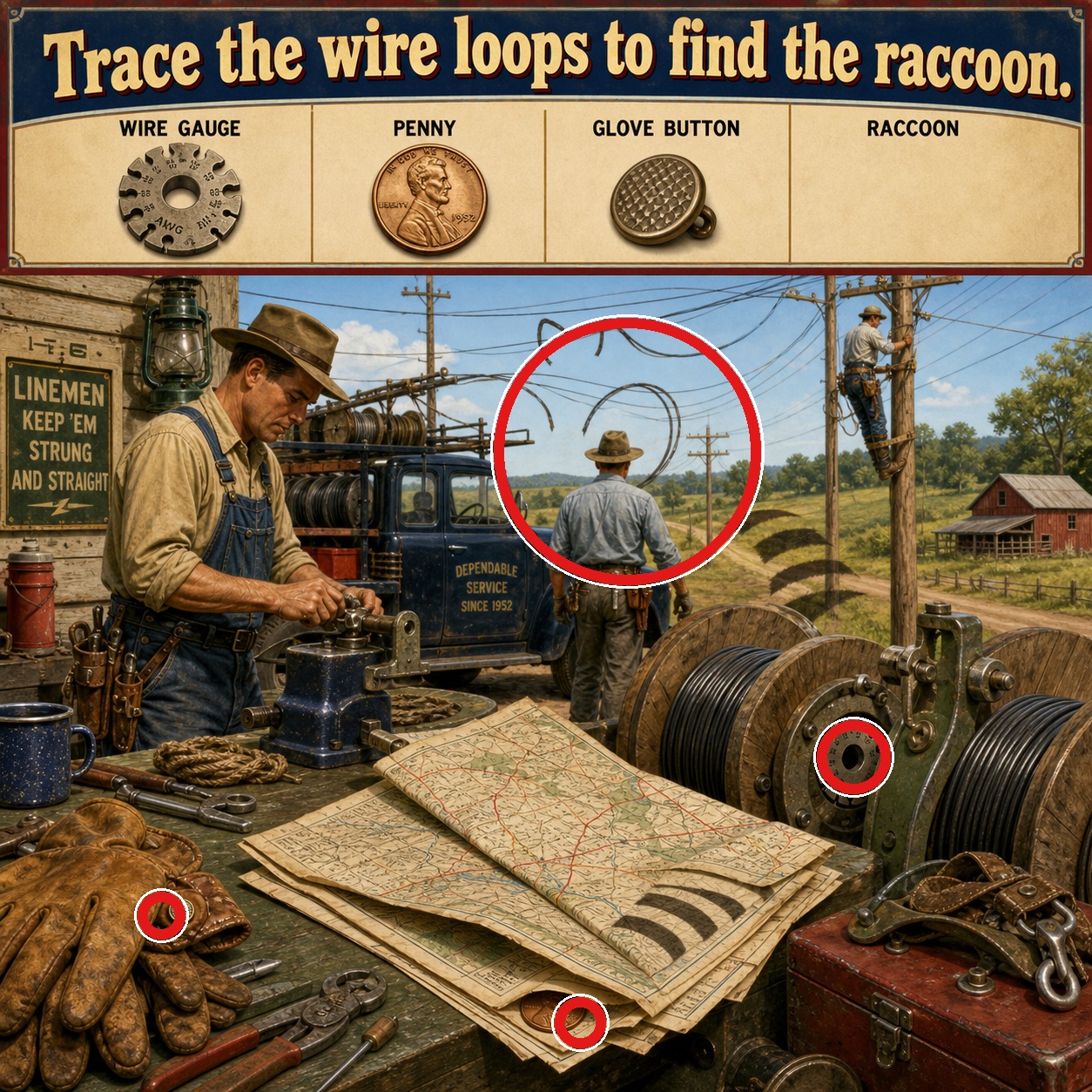 Answer: Four Hidden Objects at the Rural Telephone Line Repair Station answer image