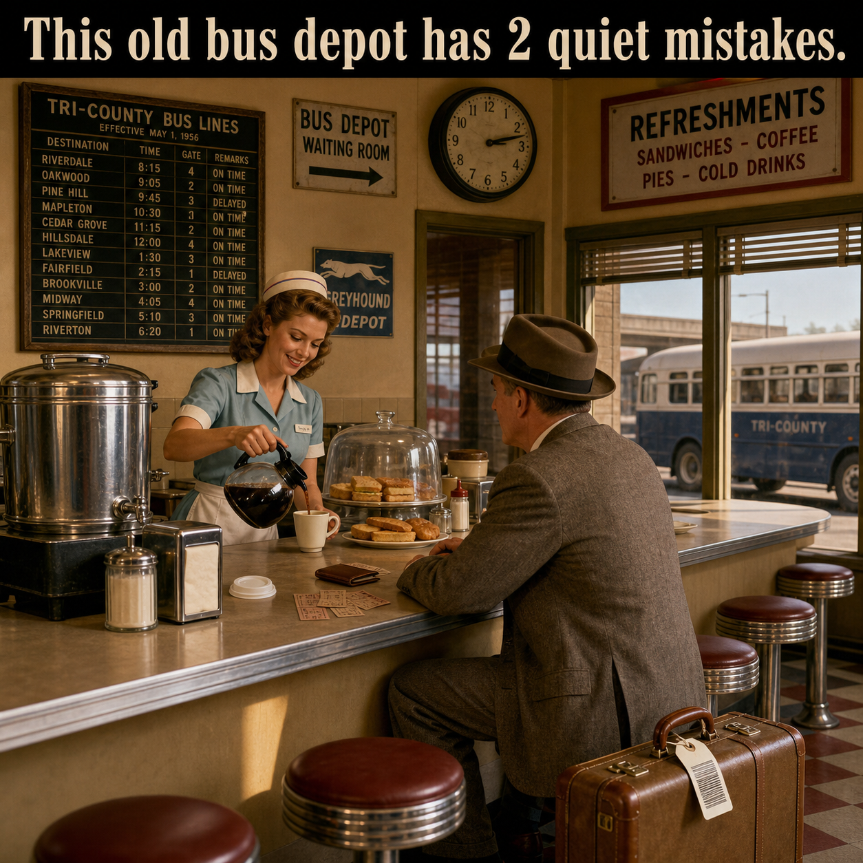 Answer: Two Modern Details at the Bus Depot Counter