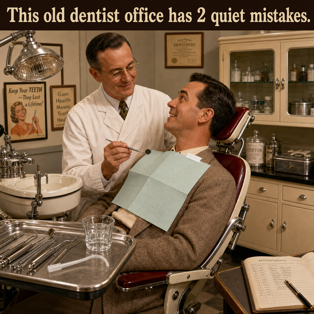 Answer: Two Anachronisms in the Neighborhood Dentist Office
