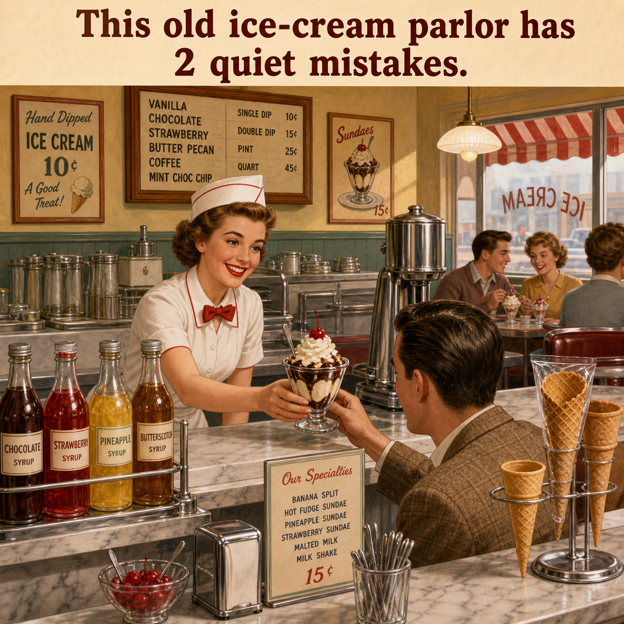 Answer: Two Mistakes in the Old Ice-Cream Parlor
