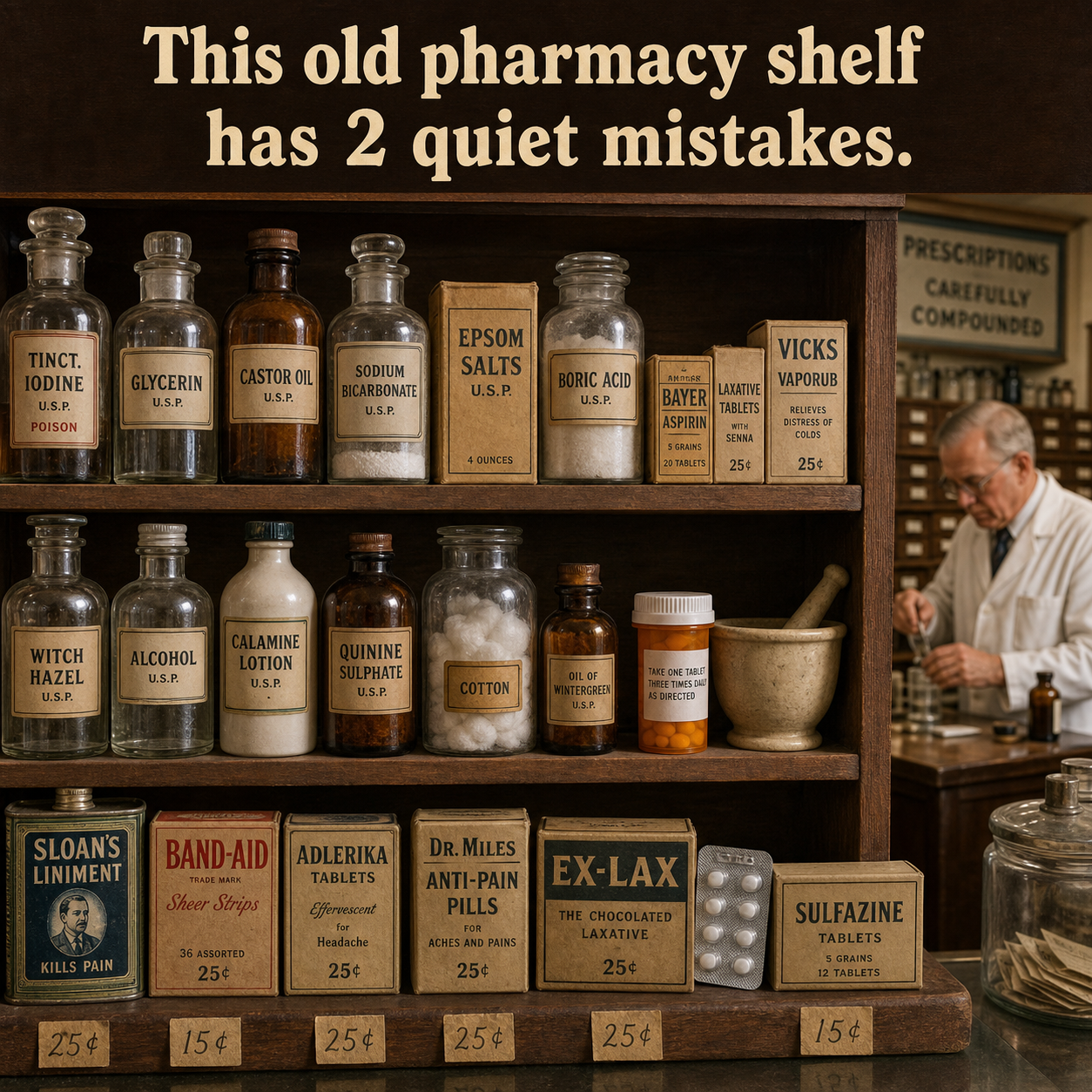 Answer: Two Modern Details on the Old Pharmacy Shelf