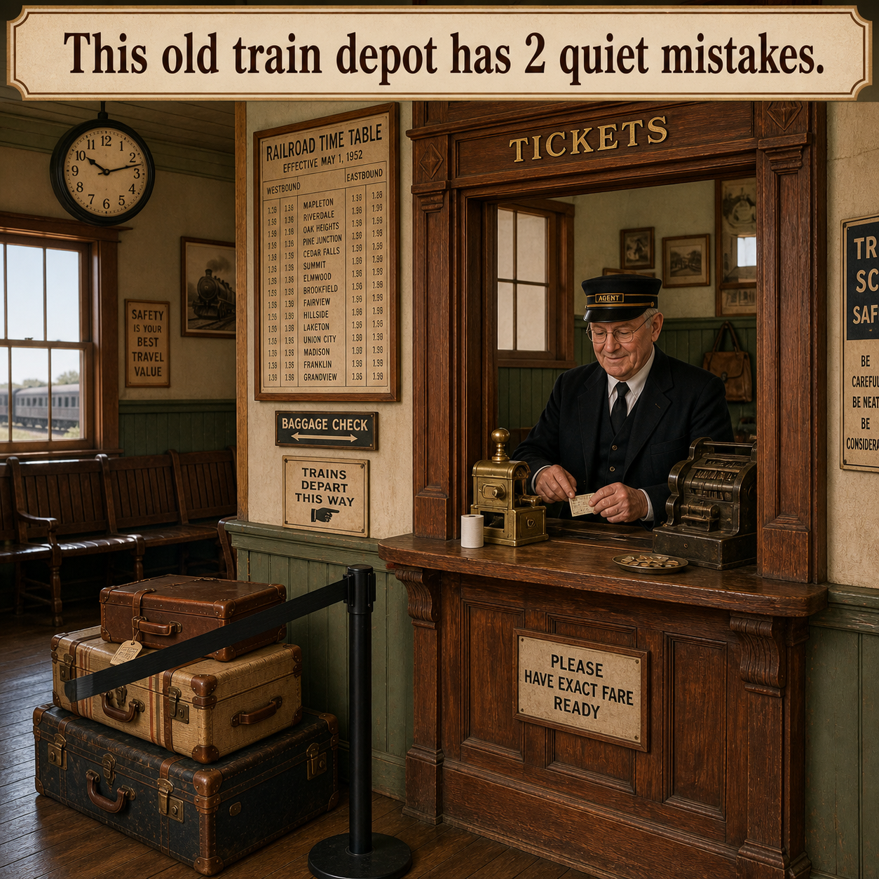 Answer: Two Modern Details in the Train Depot