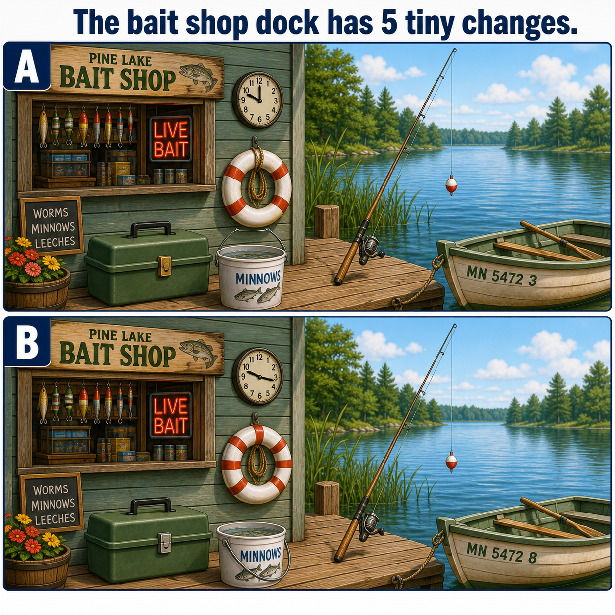 Answer: Five Differences at the Bait Shop Dock