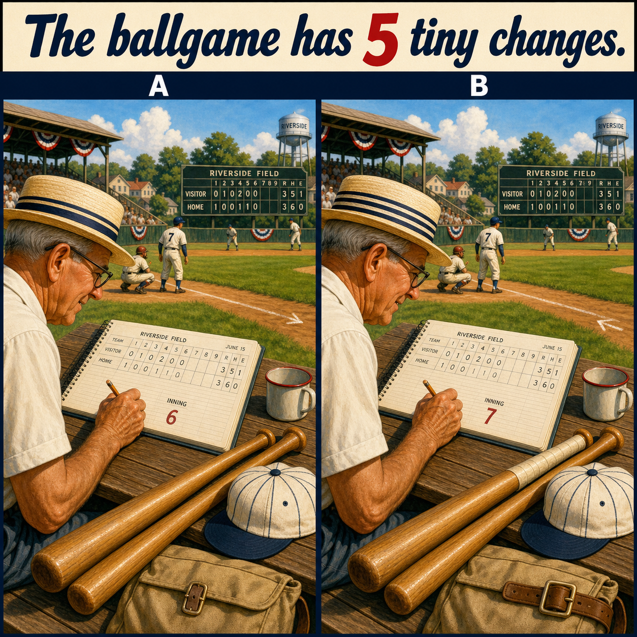 Answer: Five Differences at the Ballgame