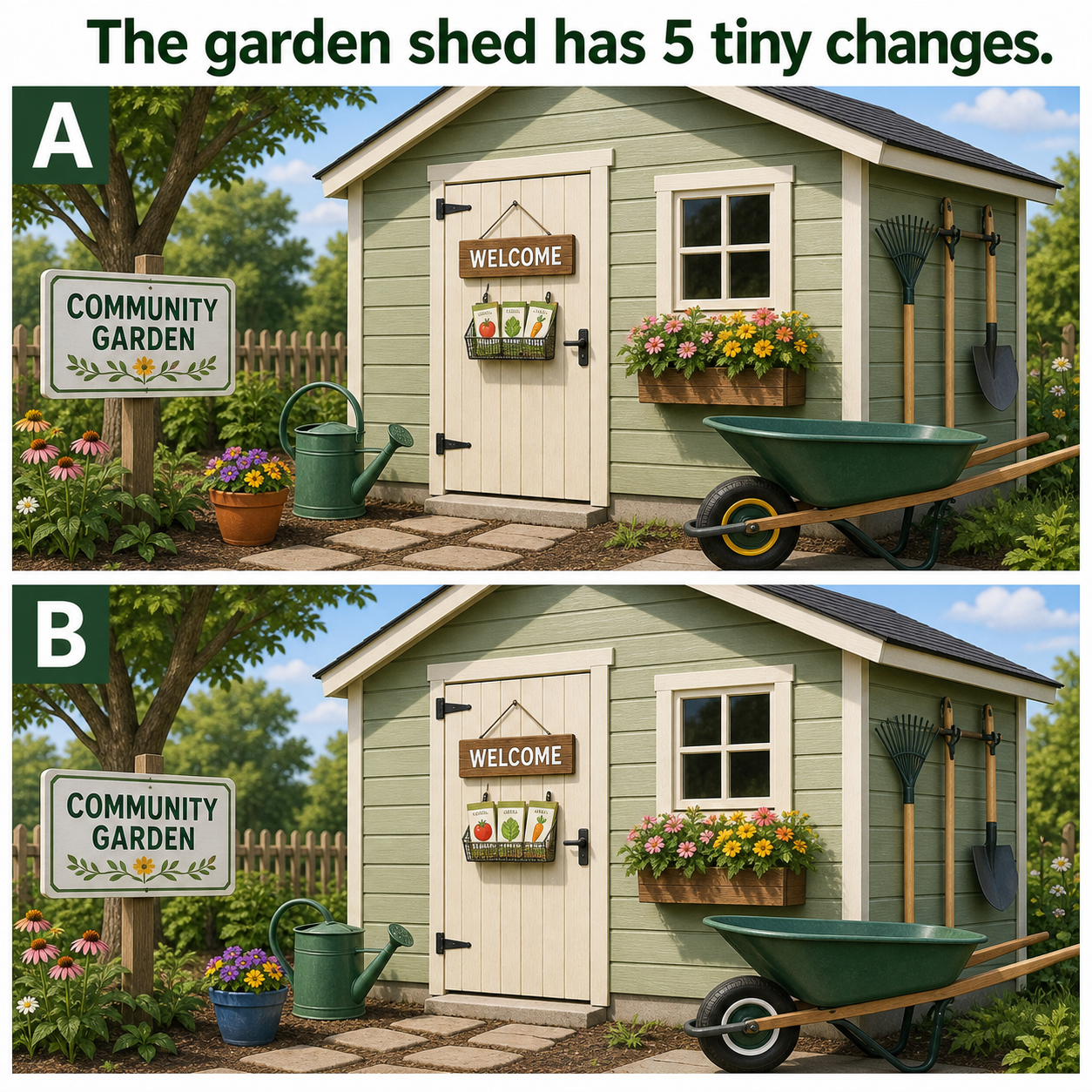 Answer: Five Differences at the Community Garden Shed