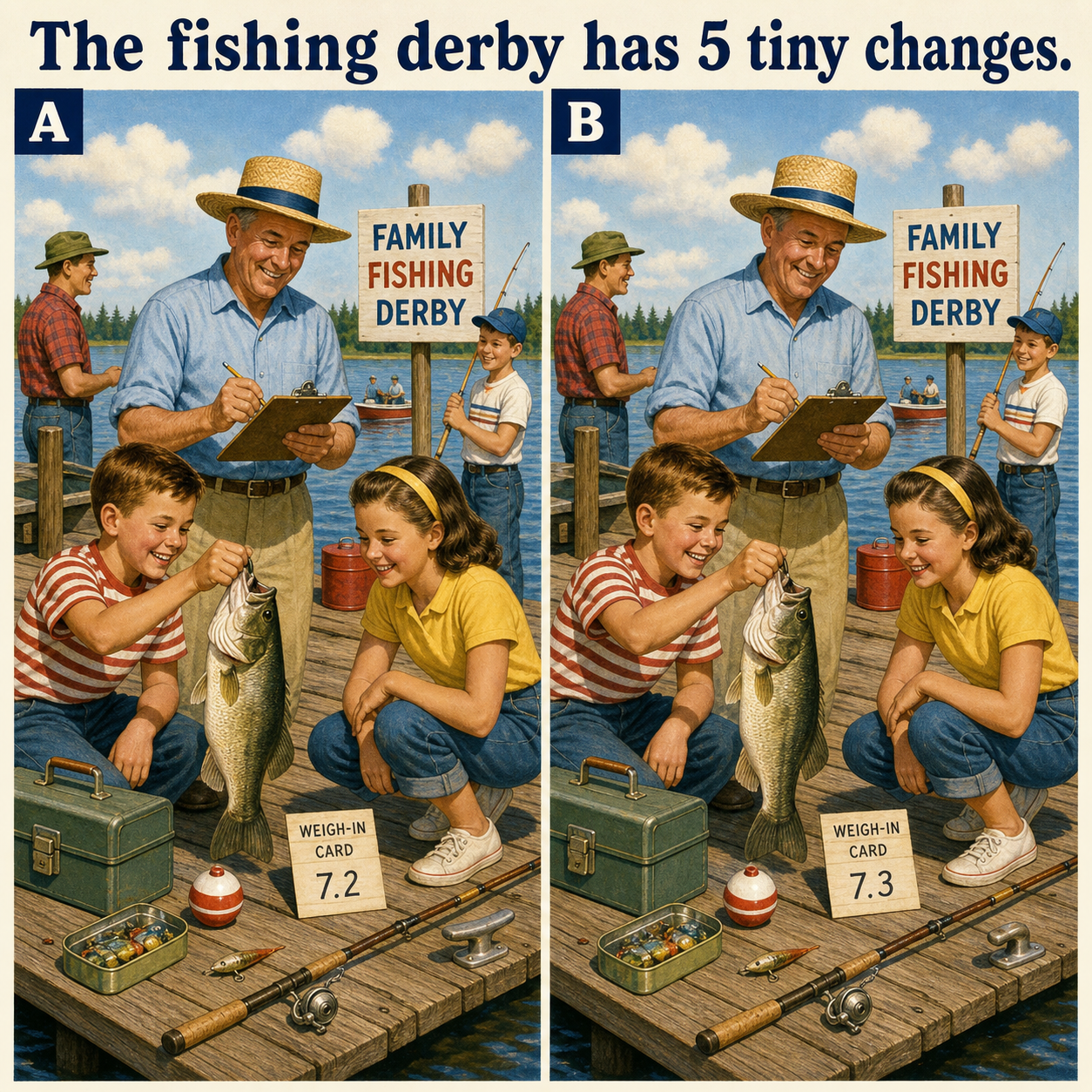 Answer: Five Differences in the Fishing Derby