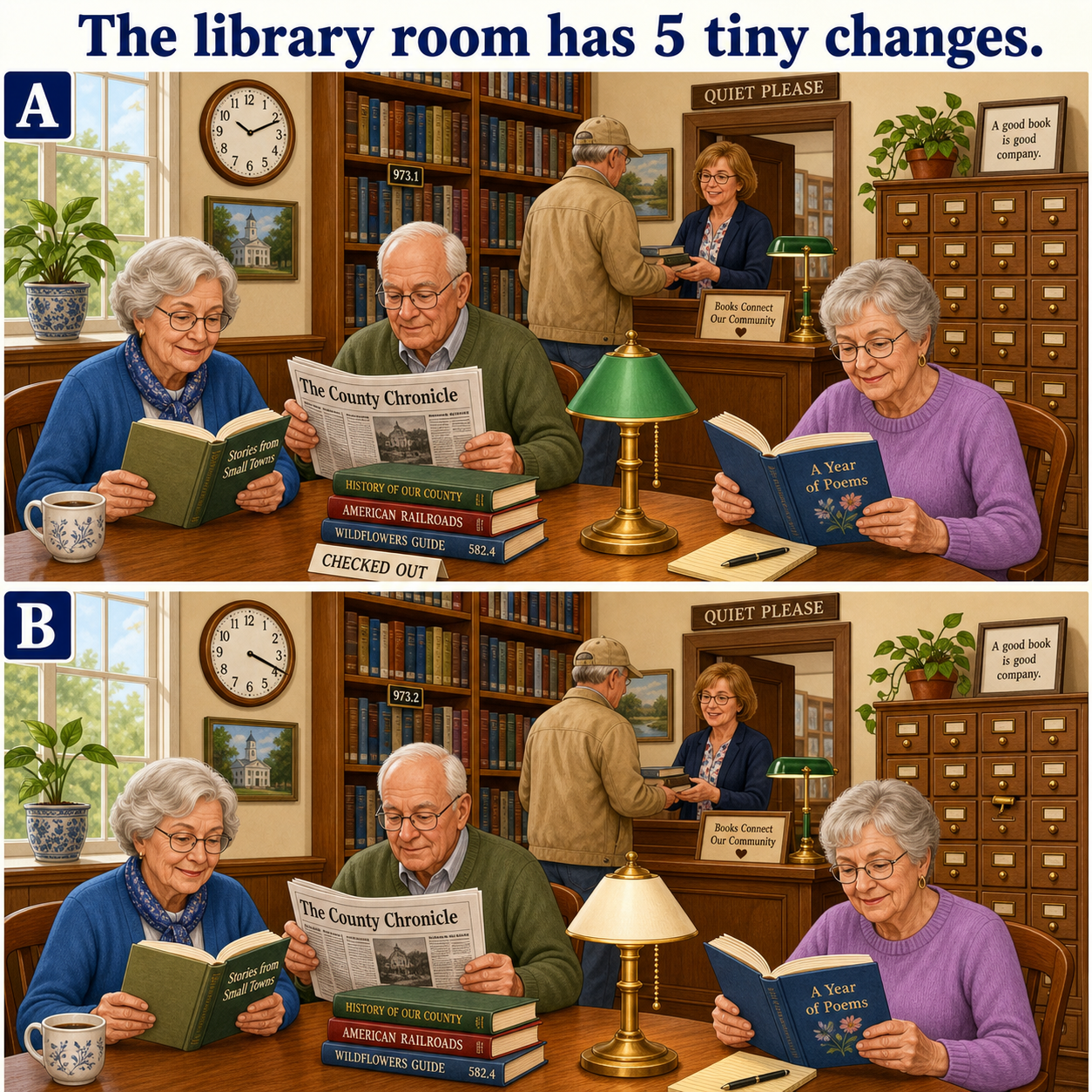 Answer: Five Differences in the Library Reading Room