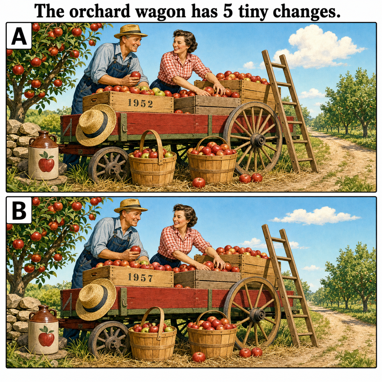 Answer: Five Differences in the Orchard Wagon