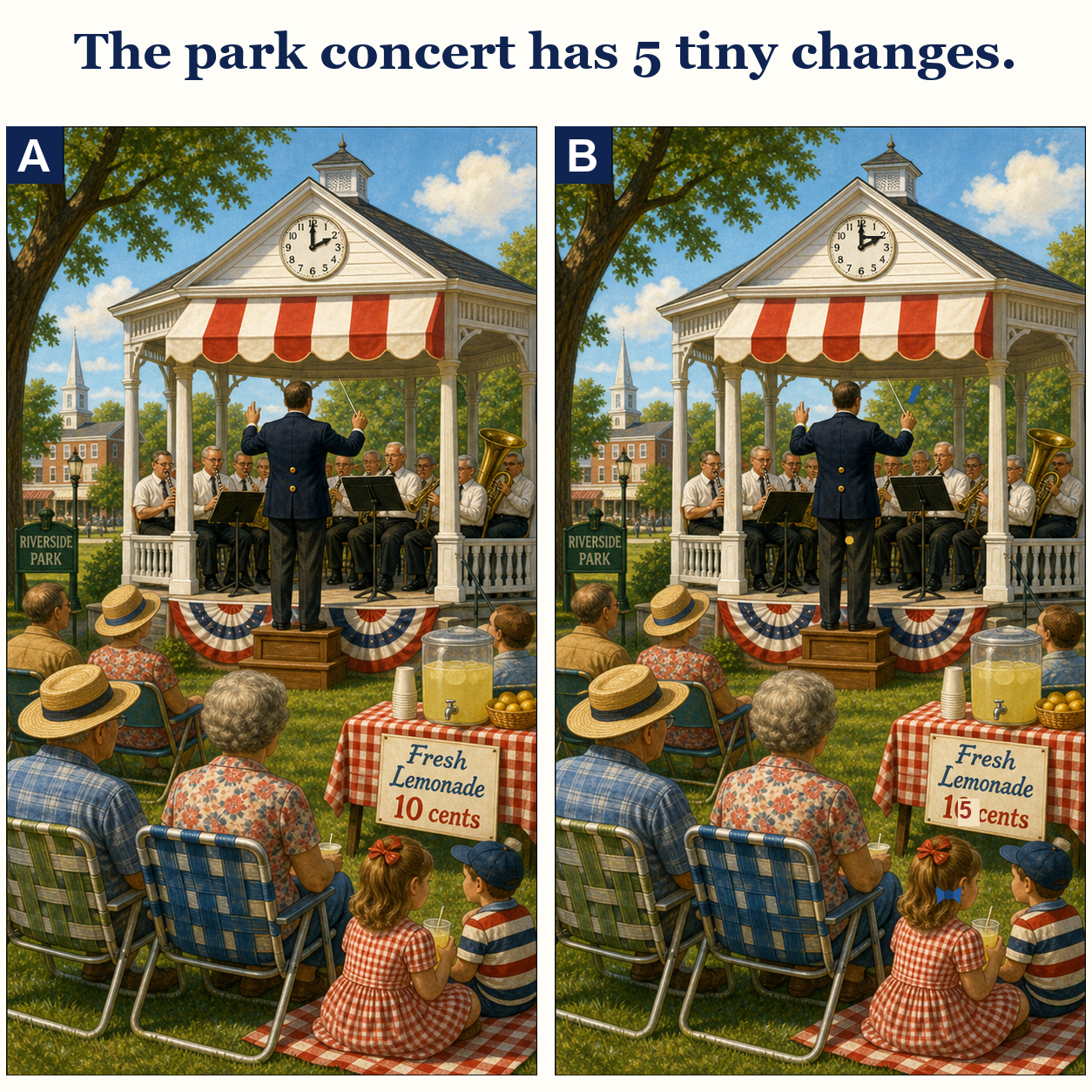 Answer: Five Differences at the Park Concert