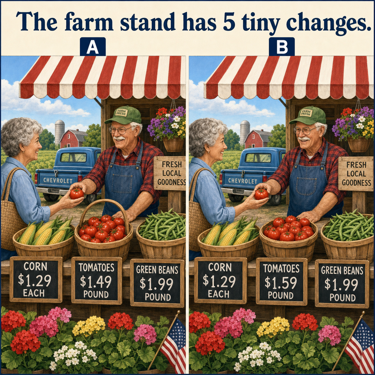 Answer: Five Differences at the Farm Stand