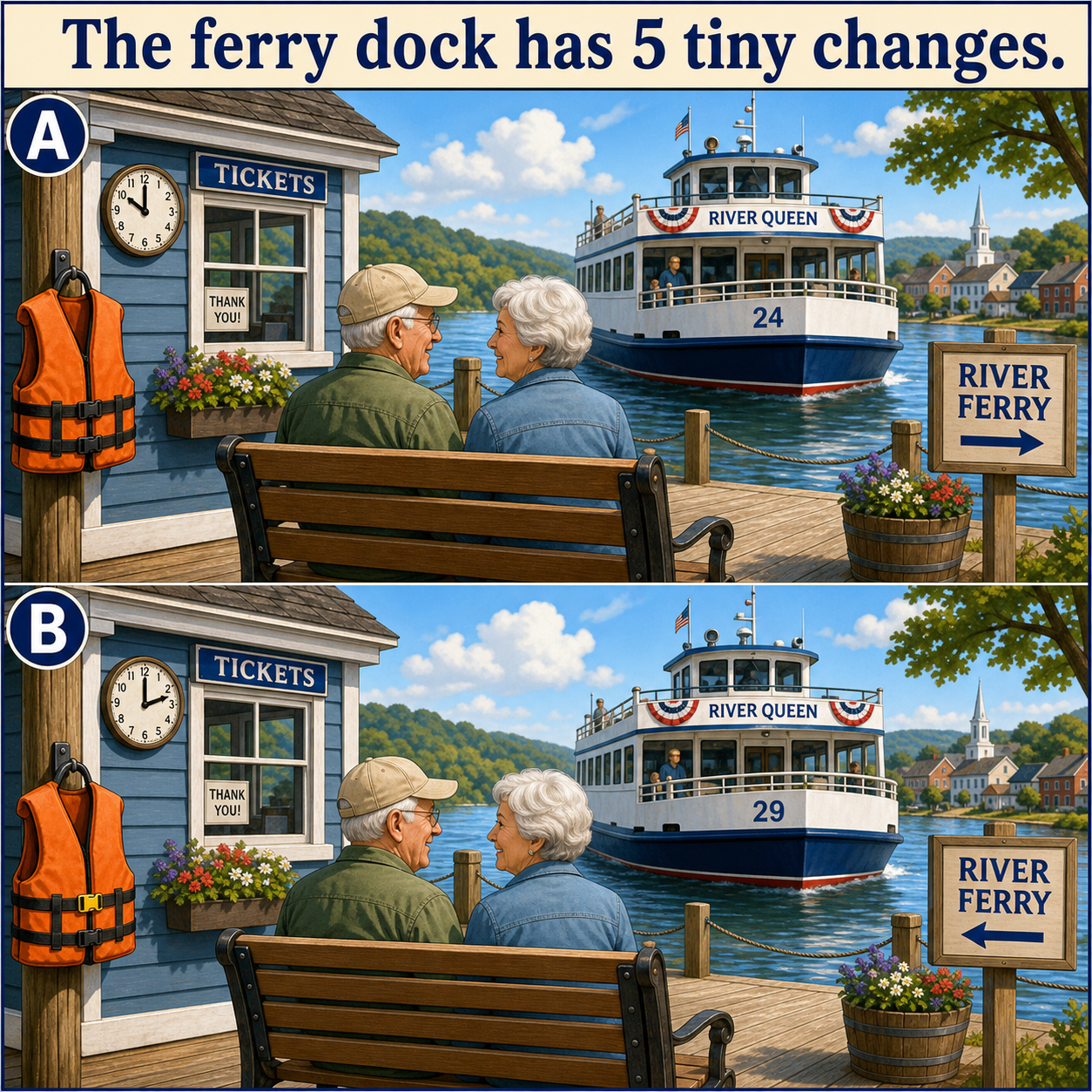 Answer: Five Differences at the River Ferry Dock