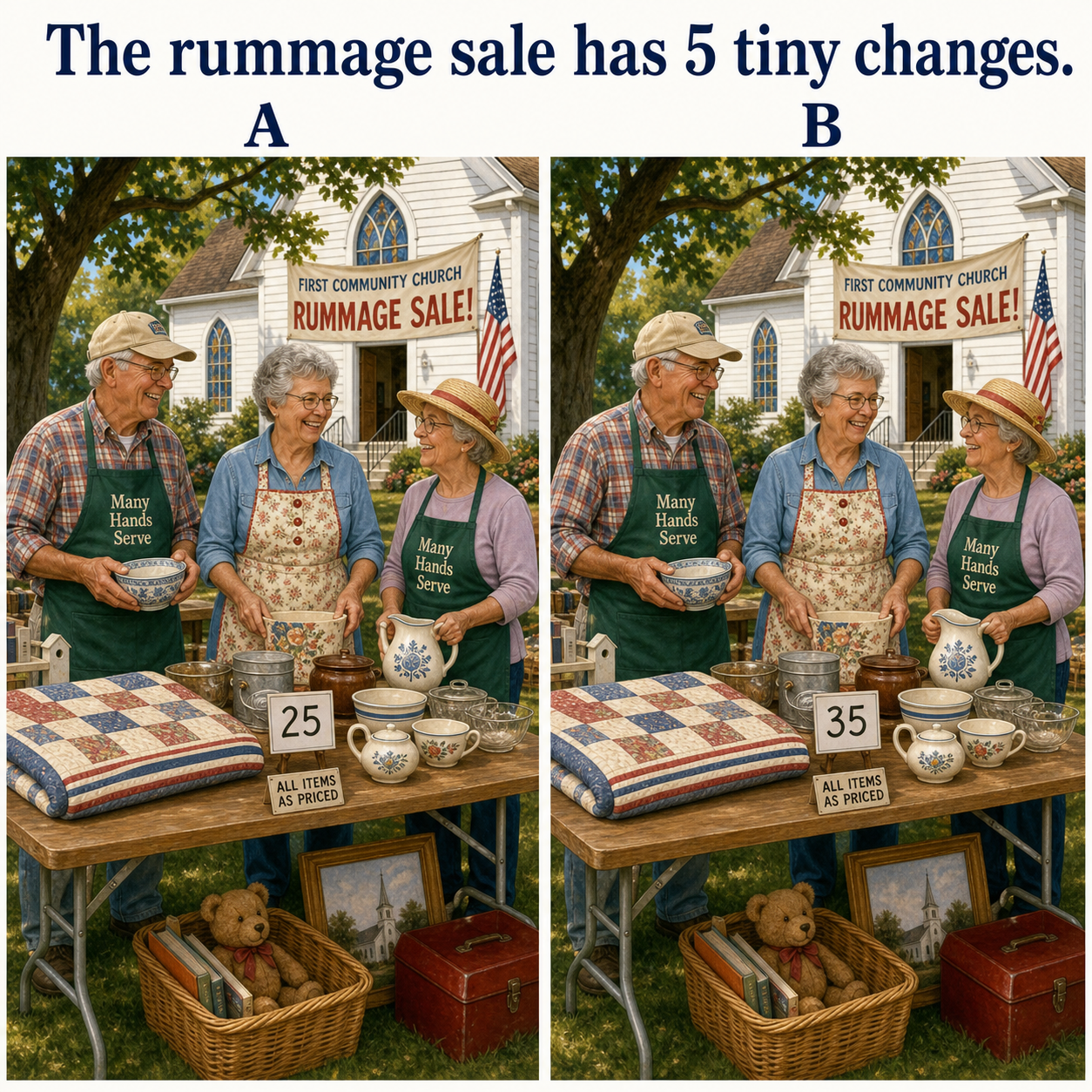 Answer: Five Differences at the Church Rummage Sale