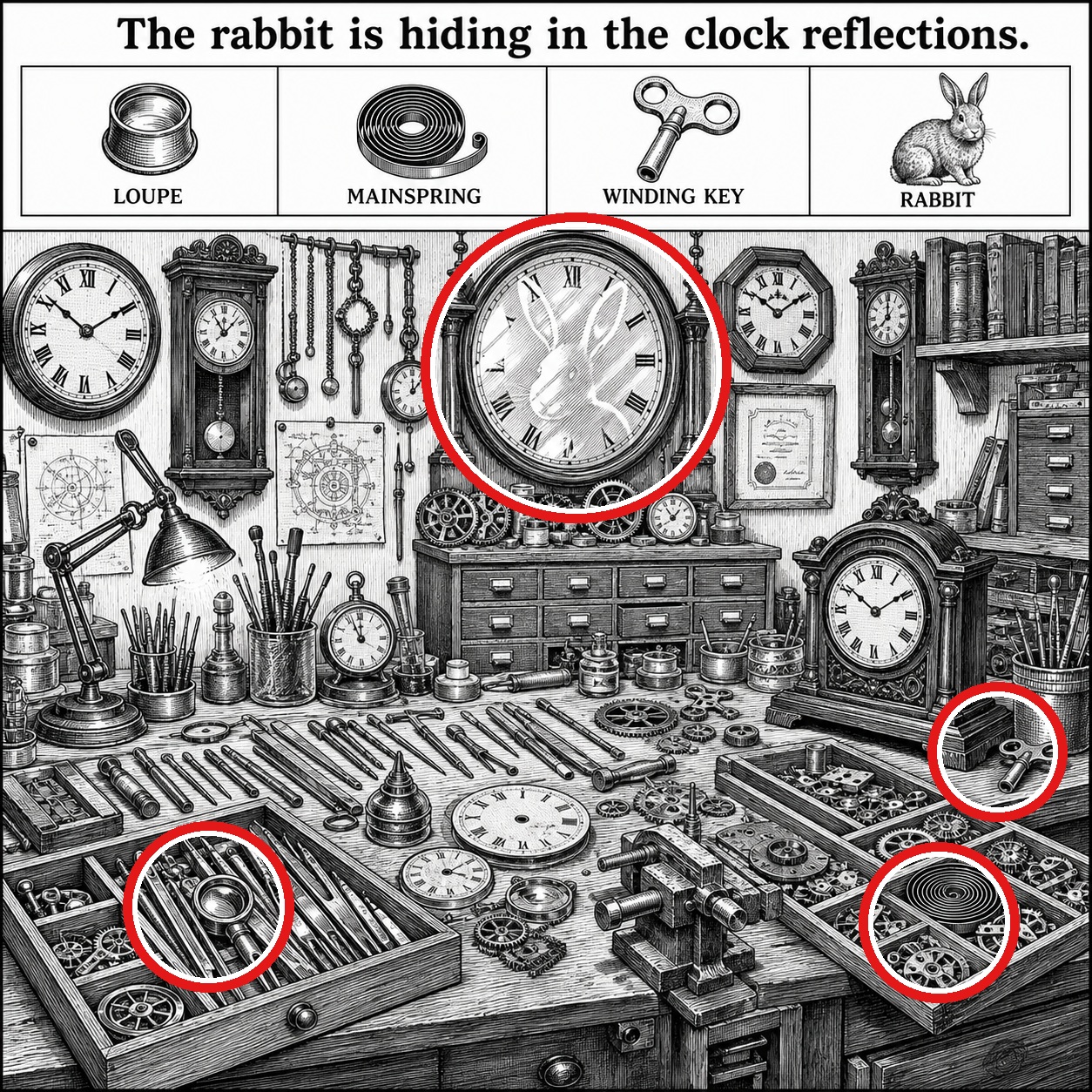 Answer: Four Hidden Objects in the Clock Repair Shop answer image