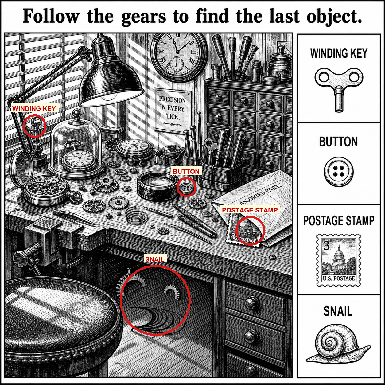 Answer: Four Hidden Objects on the Watchmaker's Bench answer image