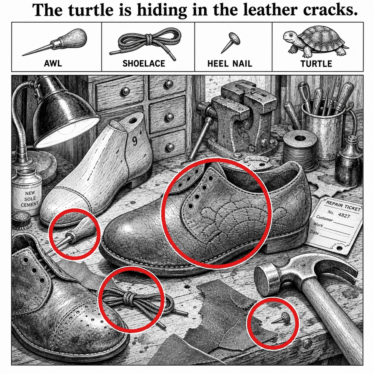 Answer: Hidden Turtle Puzzle on the Cobbler Bench answer image