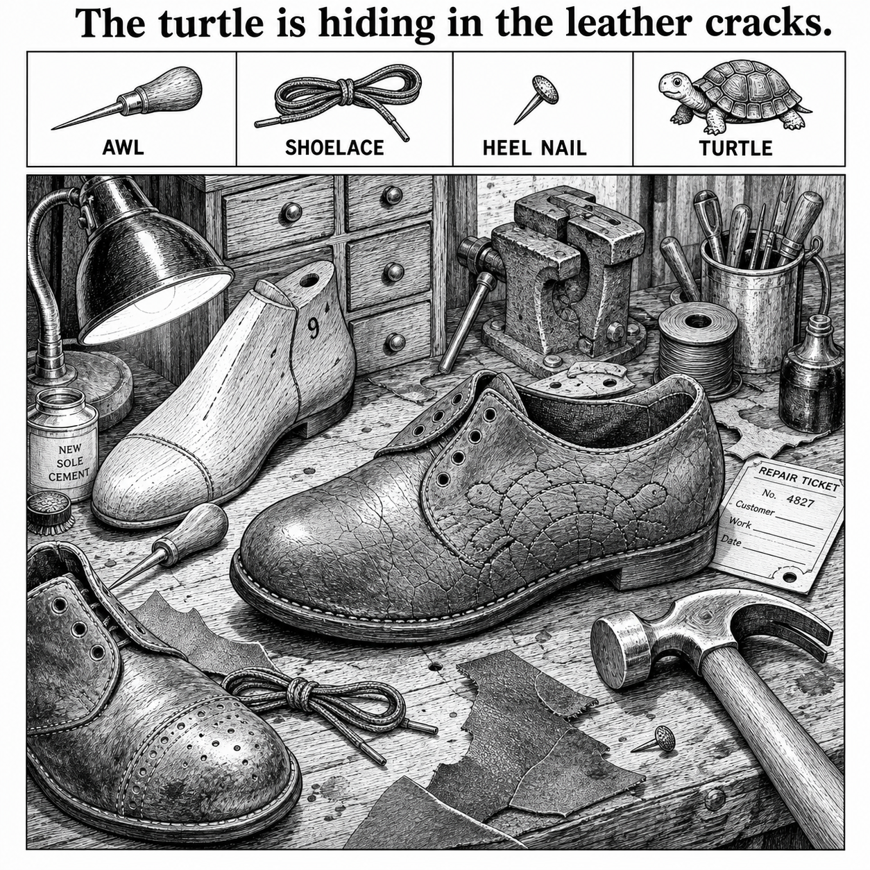 Answer: Hidden Turtle Puzzle on the Cobbler Bench