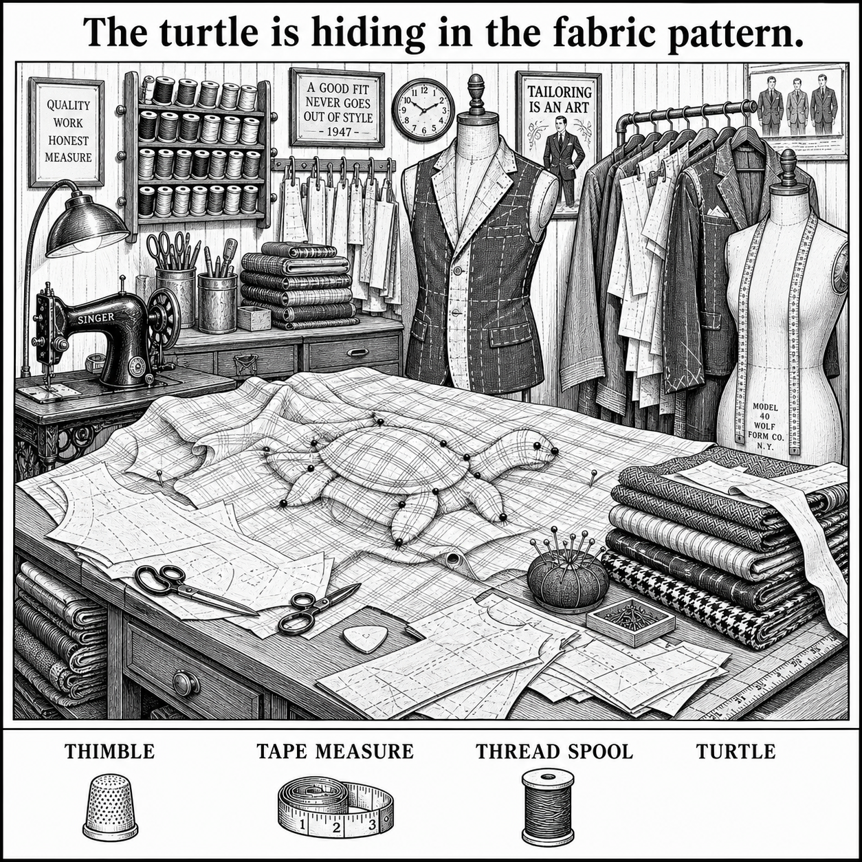 Answer: The Turtle in the Tailor Workroom Puzzle