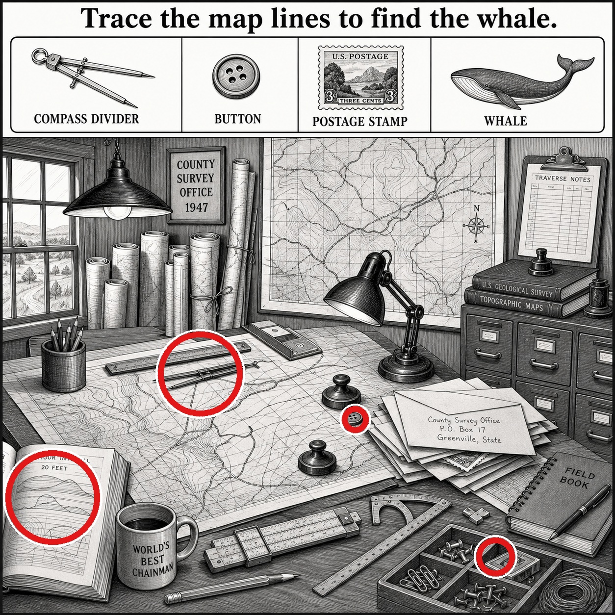 Answer: Four Hidden Objects in the County Surveyor Map Room answer image