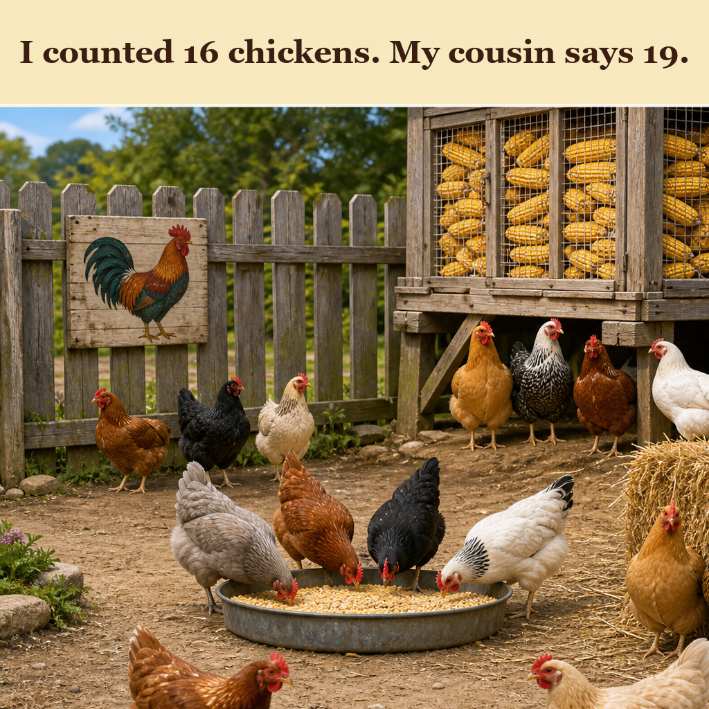 Answer: How Many Chickens Are by the Corn Crib