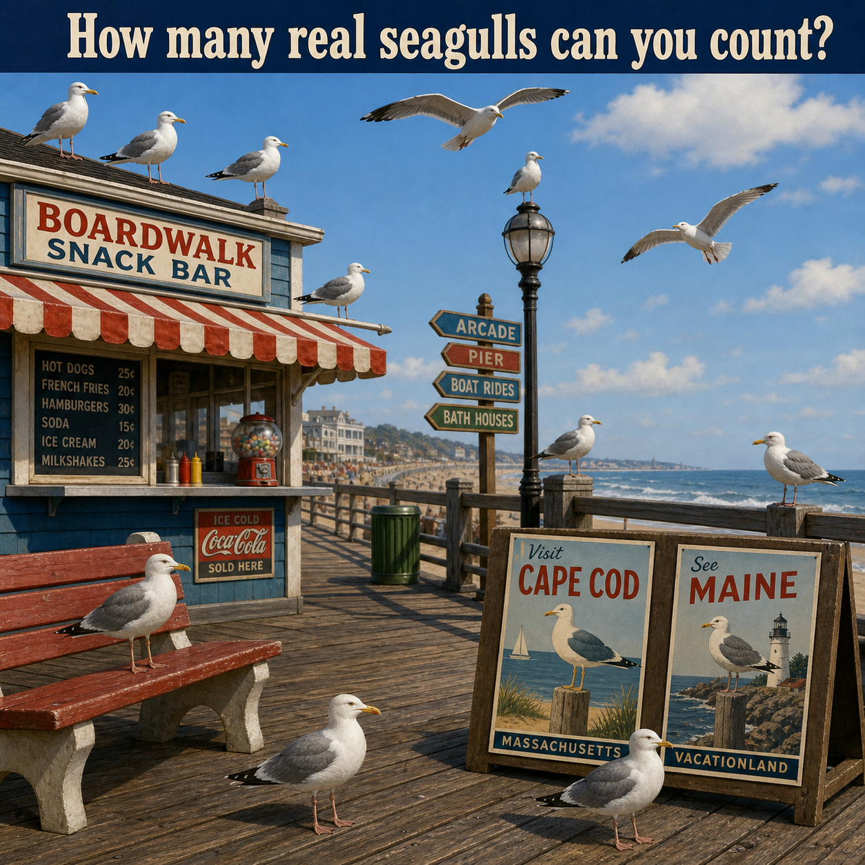 Answer: Counting the Seagulls Along the Seaside Boardwalk