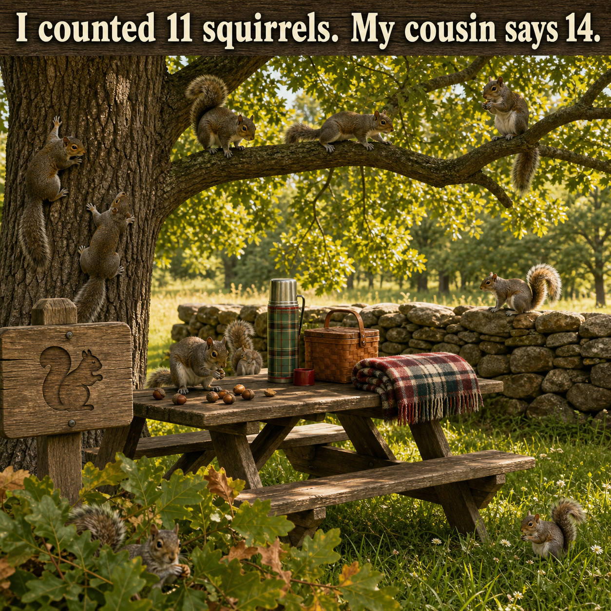 Answer: Counting the Squirrels in the Oak Picnic Grove