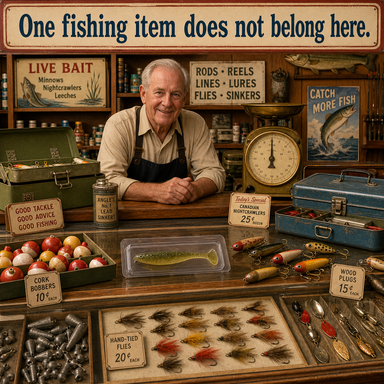 Answer: What Does Not Belong at the Fishing-Tackle Counter