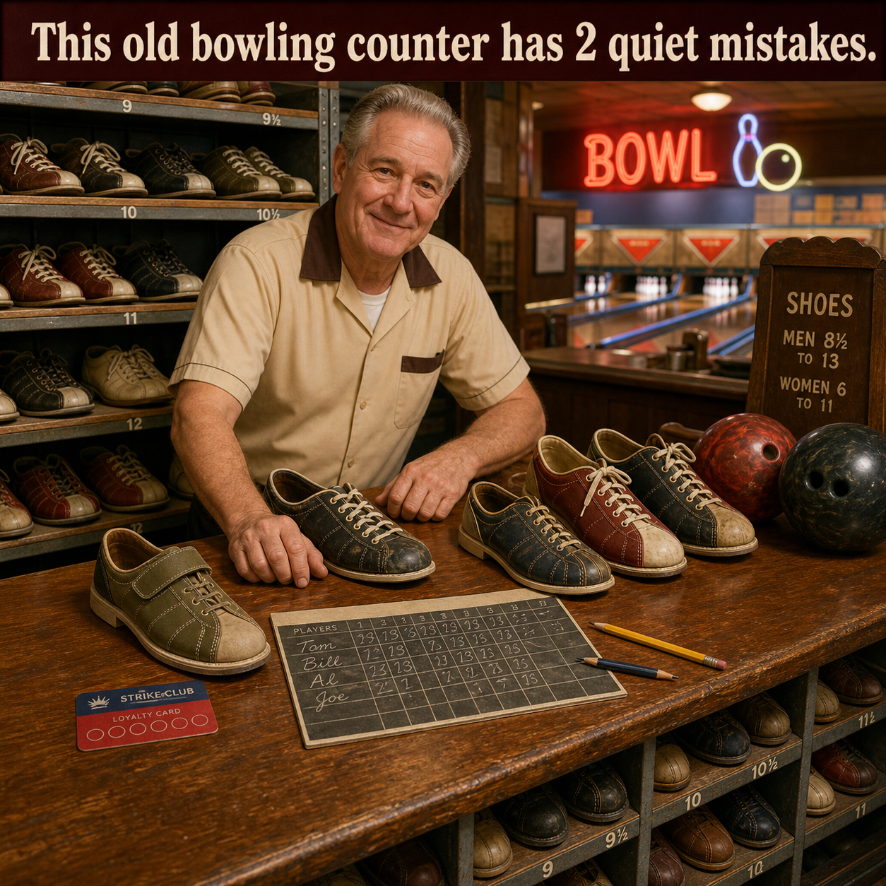 Answer: Two Modern Details at the Bowling Shoe Counter