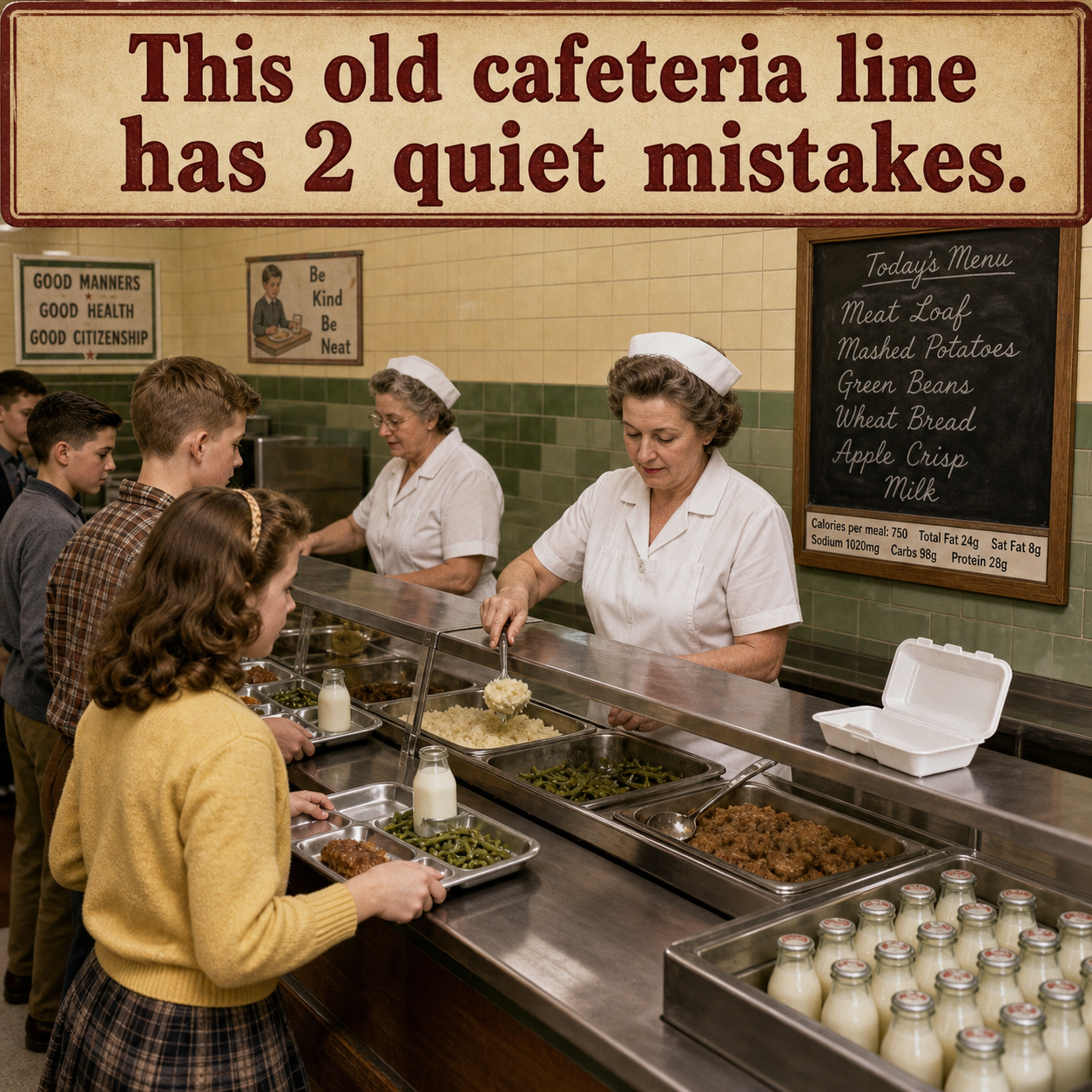 Answer: Two Modern Details in the School Cafeteria Line