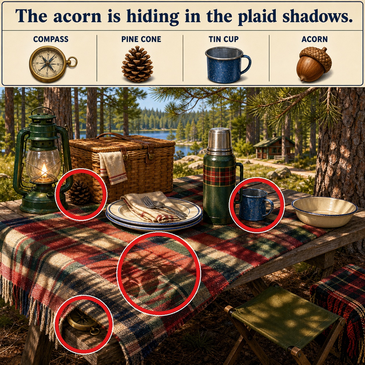 Answer: Four Hidden Objects on the Campground Picnic Table answer image