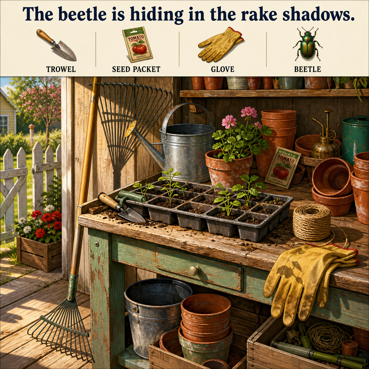 Answer: Hidden Beetle Puzzle in the Garden Shed
