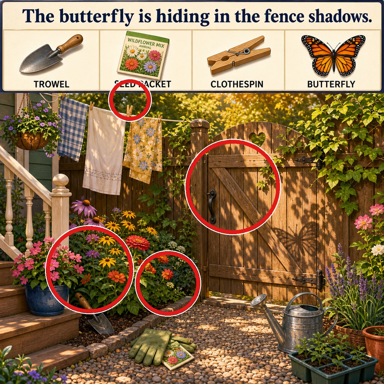 Answer: Four Hidden Objects by the Garden Gate answer image