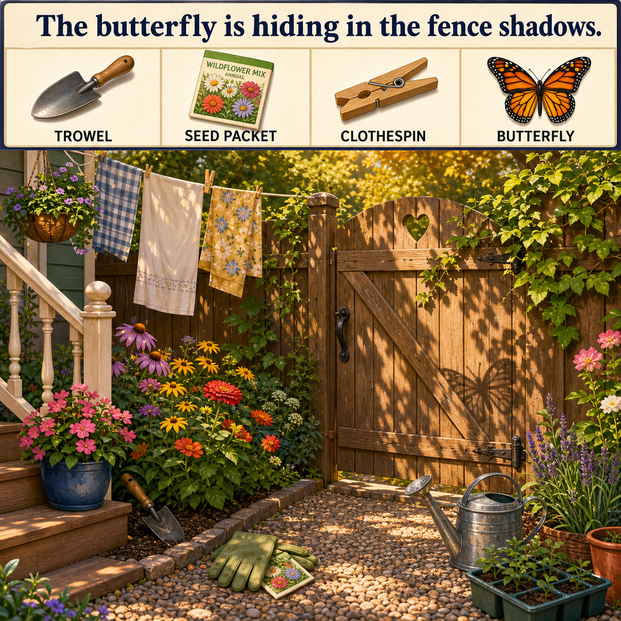 Answer: Four Hidden Objects by the Garden Gate