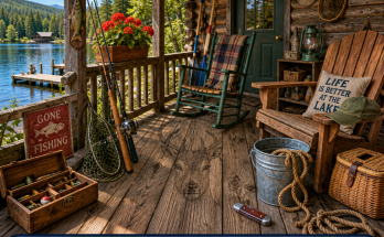 Answer: Four Hidden Objects on the Fishing Cabin Porch