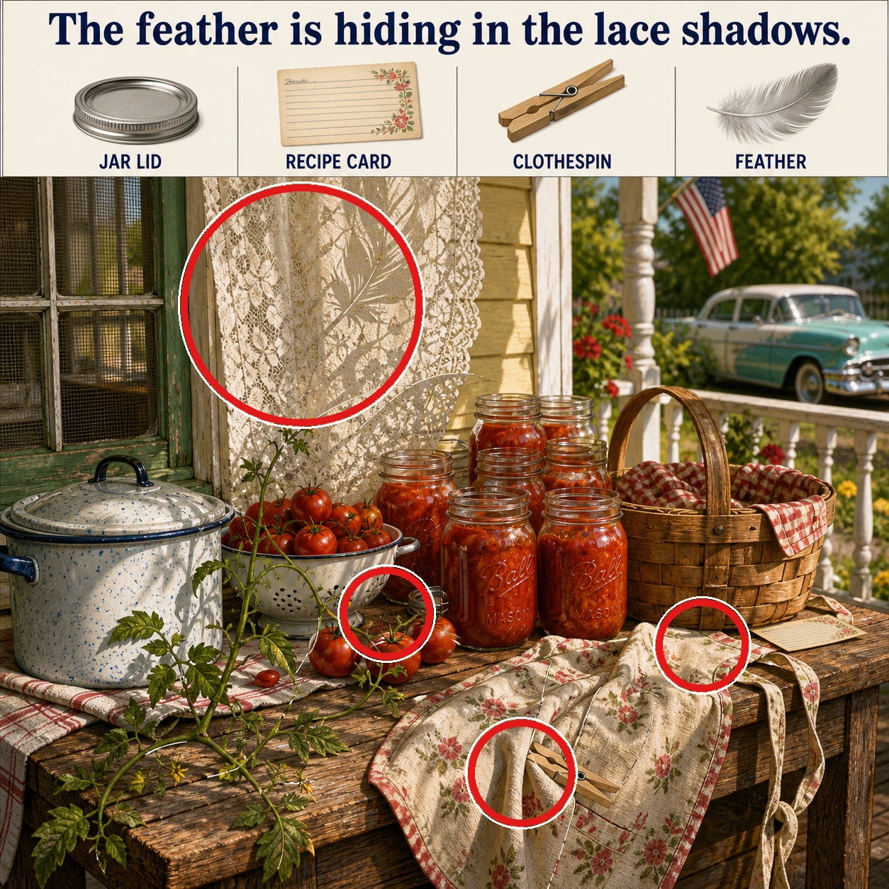 Answer: Hidden Feather Puzzle on the Canning Porch answer image