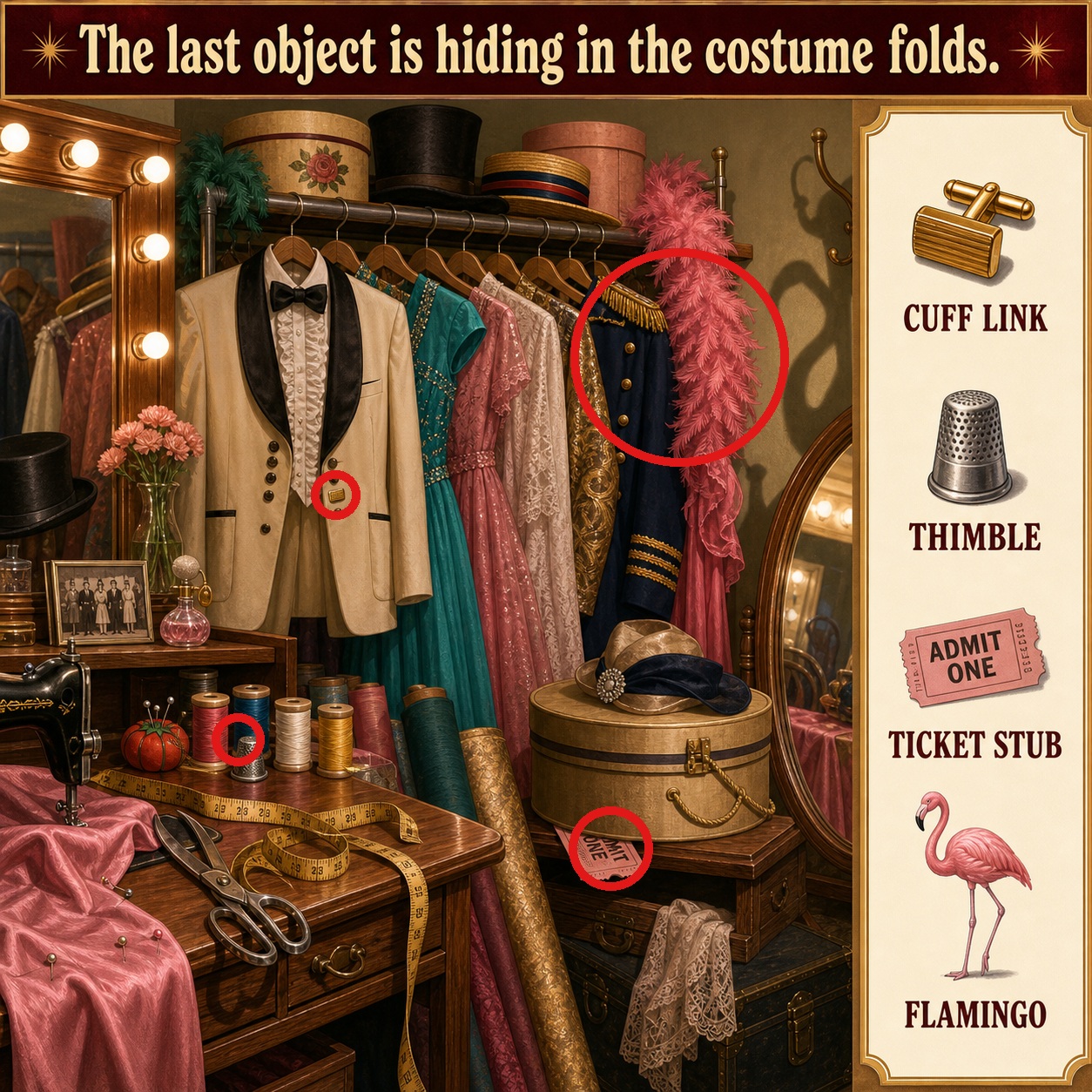Answer: Four Hidden Objects in the Theater Costume Room answer image