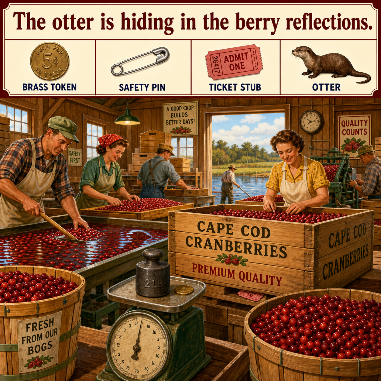 Answer: Four Hidden Objects in the Cranberry Packing Shed