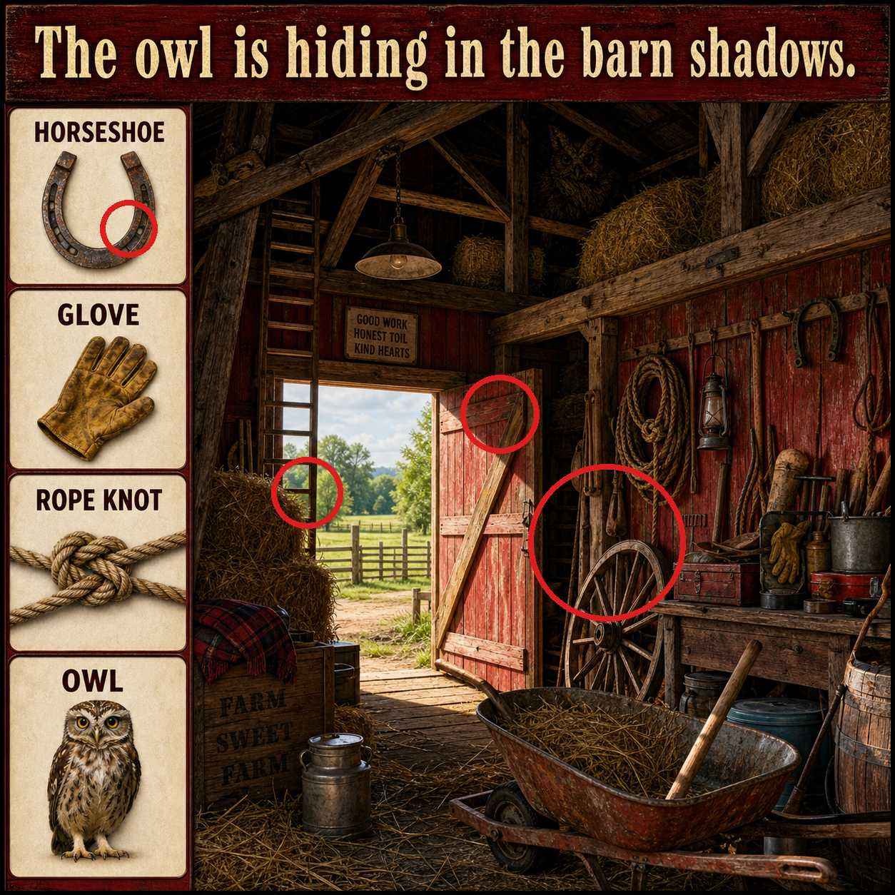 Answer: The Owl in the Old Barn Puzzle answer image