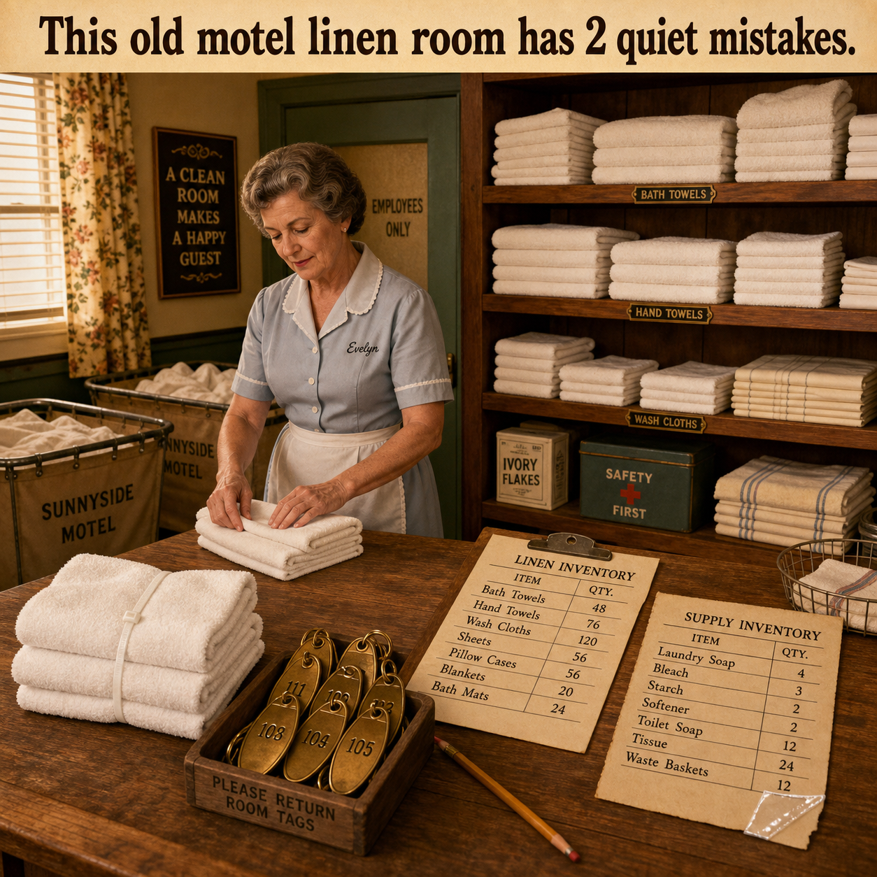 Answer: Two Mistakes in the Old Motel Linen Room