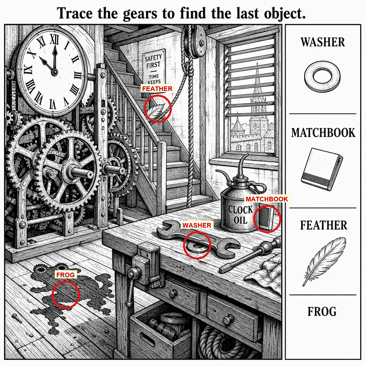 Answer: Four Hidden Objects in the Clock Tower answer image
