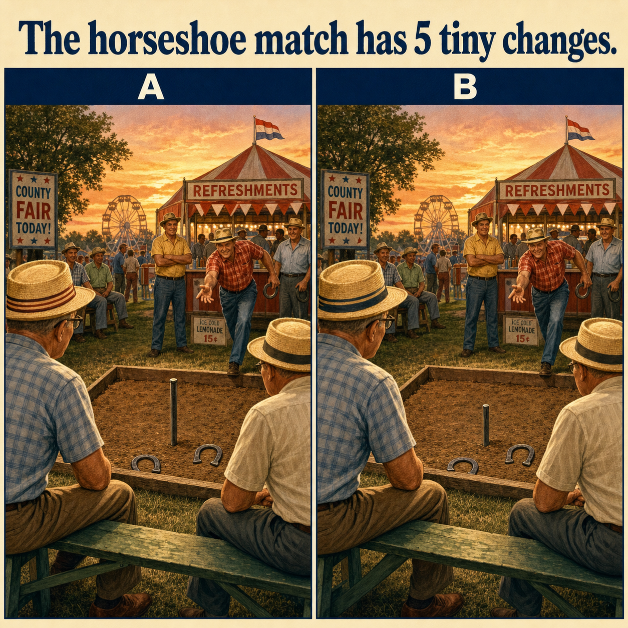 Answer: Five Differences at the Horseshoe Match