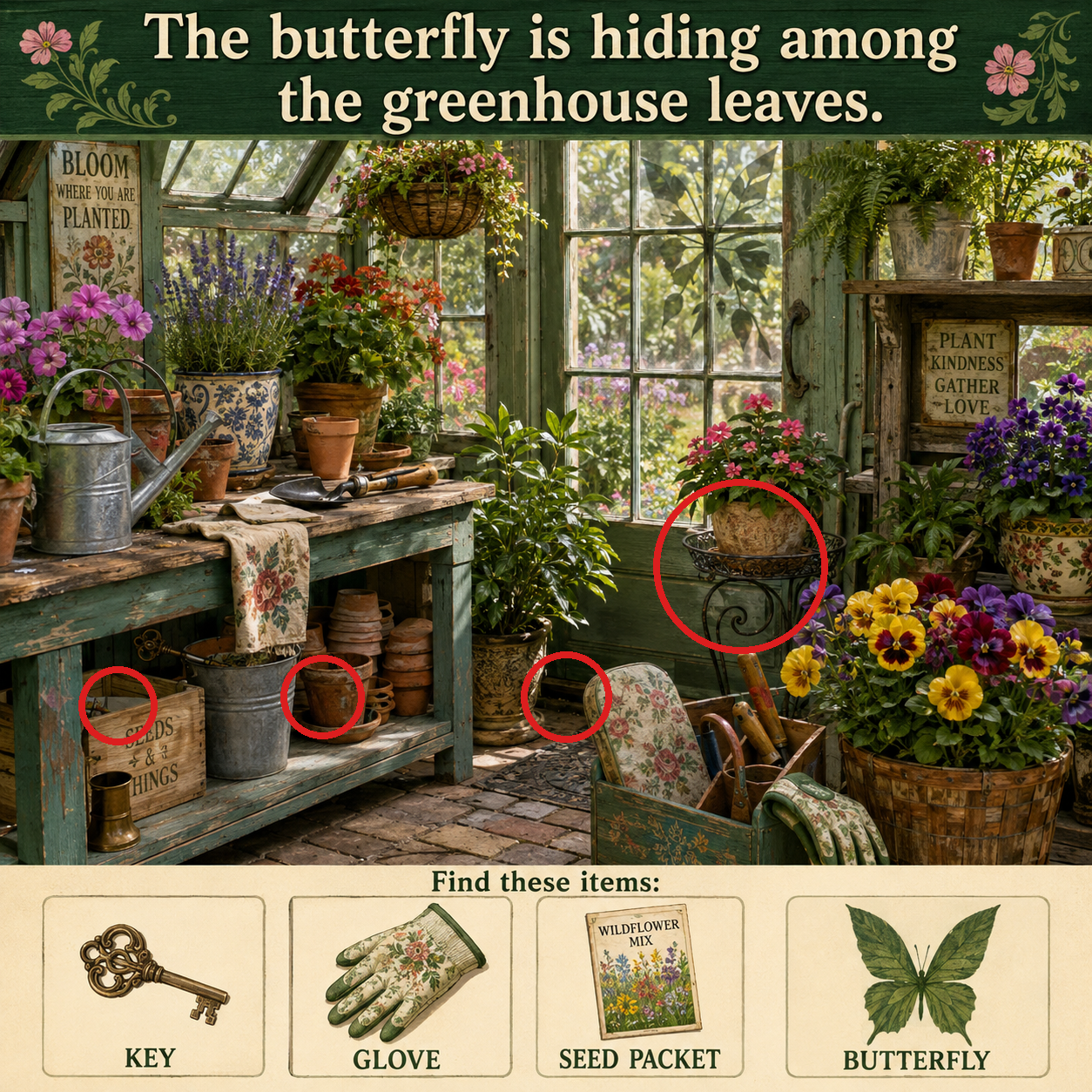 Answer: The Butterfly in the Vintage Greenhouse answer image