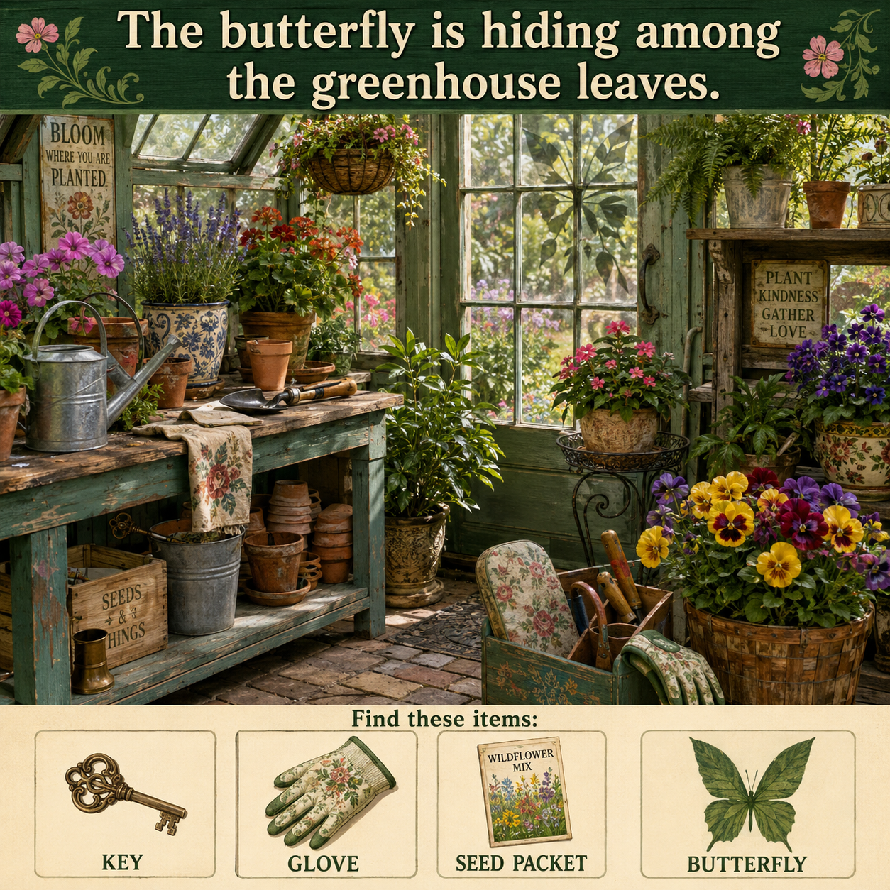 Answer: The Butterfly in the Vintage Greenhouse