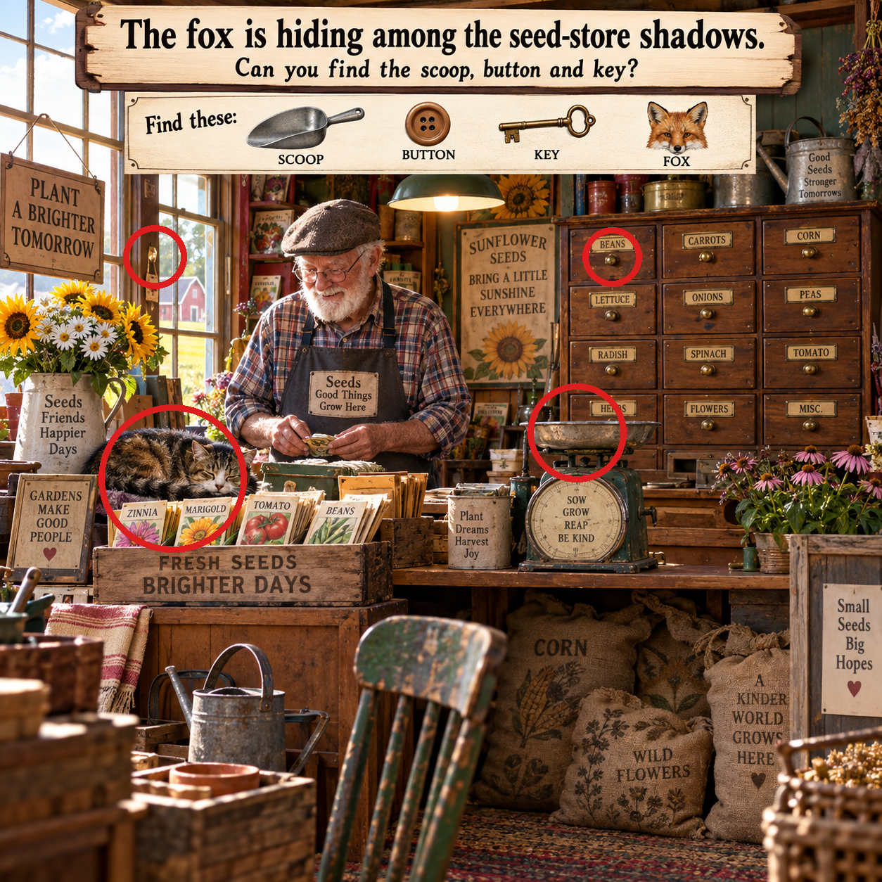 Answer: The Fox in the Vintage Seed Store answer image